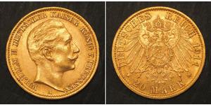 20 Mark Königreich Preußen (1701-1918) Gold Wilhelm II, German Emperor (1859-1941)