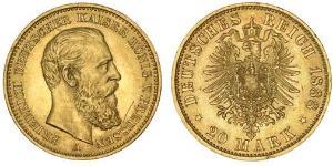 20 Mark Königreich Preußen (1701-1918) Gold Friedrich III. (Deutsches Reich) (1831-1888)