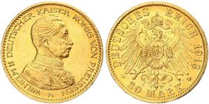 20 Mark Königreich Preußen (1701-1918) Gold Wilhelm II, German Emperor (1859-1941)