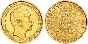 20 Mark Königreich Preußen (1701-1918) Gold Wilhelm II, German Emperor (1859-1941)