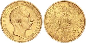 20 Mark Königreich Preußen (1701-1918) Gold Wilhelm II, German Emperor (1859-1941)