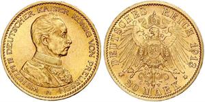 20 Mark Königreich Preußen (1701-1918) Gold Wilhelm II, German Emperor (1859-1941)