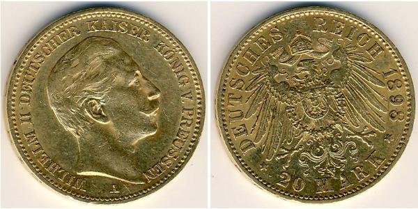 20 Mark Königreich Preußen (1701-1918) Gold Wilhelm II, German Emperor (1859-1941)