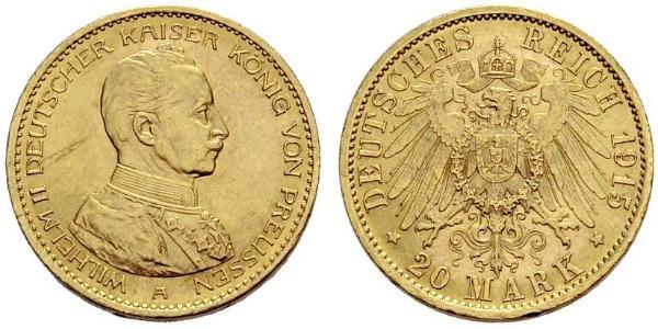 20 Mark Königreich Preußen (1701-1918) Gold Wilhelm II, German Emperor (1859-1941)