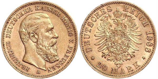 20 Mark Königreich Preußen (1701-1918) Gold Friedrich III. (Deutsches Reich) (1831-1888)