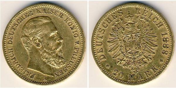 20 Mark Königreich Preußen (1701-1918) Gold Friedrich III. (Deutsches Reich) (1831-1888)