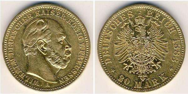 20 Mark Königreich Preußen (1701-1918) Gold Wilhelm I, German Emperor (1797-1888)