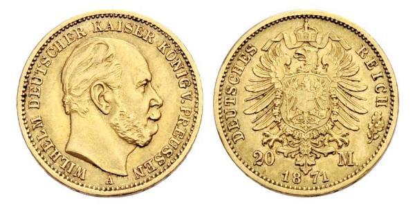 20 Mark Königreich Preußen (1701-1918) Gold Wilhelm I, German Emperor (1797-1888)