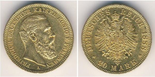 20 Mark Königreich Preußen (1701-1918) Gold Friedrich III. (Deutsches Reich) (1831-1888)