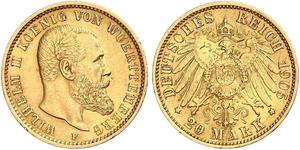 20 Mark Königreich Württemberg (1806-1918) Gold Wilhelm II, German Emperor (1859-1941)