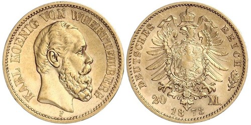 20 Mark Königreich Württemberg (1806-1918) Gold 