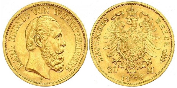 20 Mark Königreich Württemberg (1806-1918) Gold 