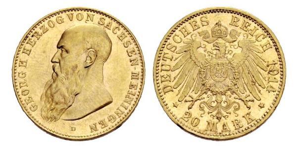 20 Mark States of Germany Gold Georg II, Duke of Saxe-Meiningen