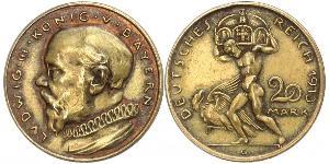 20 Mark Königreich Bayern (1806 - 1918) Kupfer Ludwig III. (Bayern) (1845 – 1921)