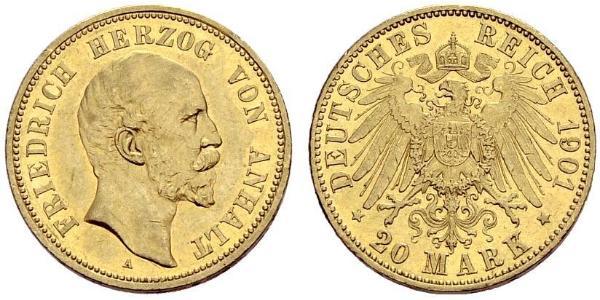 20 Mark Anhalt-Dessau (1603 -1863) Or Frederick I, Duke of Anhalt (1831-1904)