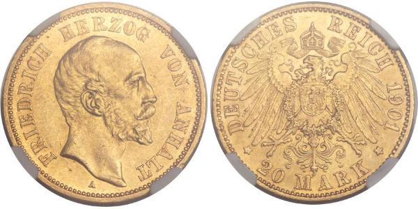 20 Mark Anhalt-Dessau (1603 -1863) Or Frederick I, Duke of Anhalt (1831-1904)