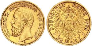 20 Mark Grand-duché de Bade (1806-1918) Or Frédéric Ier de Bade (1826-1907) (1826 - 1907)