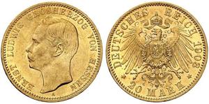 20 Mark Grand-duché de Hesse (1806 - 1918) Or Ernest-Louis de Hesse (1868 - 1937)