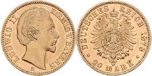 20 Mark Royaume de Bavière (1806 - 1918) Or Louis II de Bavière (1845-1886)(1845 – 1886)