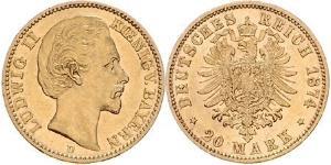 20 Mark Royaume de Bavière (1806 - 1918) Or Louis II de Bavière (1845-1886)(1845 – 1886)