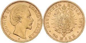 20 Mark Royaume de Bavière (1806 - 1918) Or Louis II de Bavière (1845-1886)(1845 – 1886)