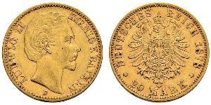 20 Mark Royaume de Bavière (1806 - 1918) Or Louis II de Bavière (1845-1886)(1845 – 1886)