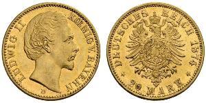 20 Mark Royaume de Bavière (1806 - 1918) Or Louis II de Bavière (1845-1886)(1845 – 1886)