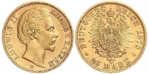 20 Mark Royaume de Bavière (1806 - 1918) Or Louis II de Bavière (1845-1886)(1845 – 1886)