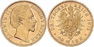 20 Mark Royaume de Bavière (1806 - 1918) Or Louis II de Bavière (1845-1886)(1845 – 1886)