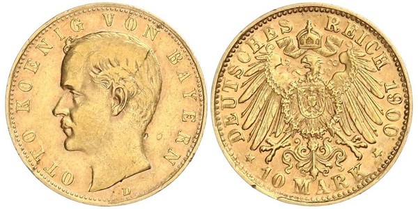 20 Mark Royaume de Bavière (1806 - 1918) Or Othon Ier de Bavière(1848 – 1916)