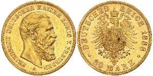 20 Mark Royaume de Prusse (1701-1918) Or Frédéric III (Empire allemand) (1831-1888)