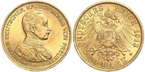 20 Mark Royaume de Prusse (1701-1918) Or Wilhelm II, German Emperor (1859-1941)