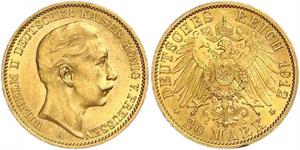 20 Mark Royaume de Prusse (1701-1918) Or Wilhelm II, German Emperor (1859-1941)