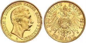 20 Mark Royaume de Prusse (1701-1918) Or Wilhelm II, German Emperor (1859-1941)