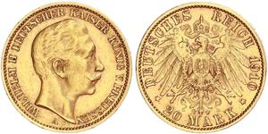 20 Mark Royaume de Prusse (1701-1918) Or Wilhelm II, German Emperor (1859-1941)