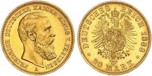 20 Mark Royaume de Prusse (1701-1918) Or Frédéric III (Empire allemand) (1831-1888)