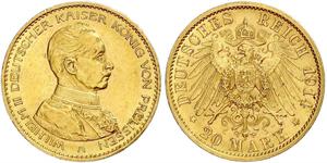 20 Mark Royaume de Prusse (1701-1918) Or Wilhelm II, German Emperor (1859-1941)