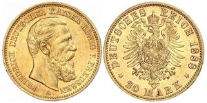 20 Mark Royaume de Prusse (1701-1918) Or Frédéric III (Empire allemand) (1831-1888)