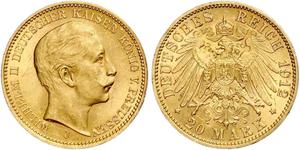 20 Mark Royaume de Prusse (1701-1918) Or Wilhelm II, German Emperor (1859-1941)