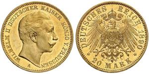 20 Mark Royaume de Prusse (1701-1918) Or Wilhelm II, German Emperor (1859-1941)
