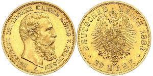 20 Mark Royaume de Prusse (1701-1918) Or Frédéric III (Empire allemand) (1831-1888)