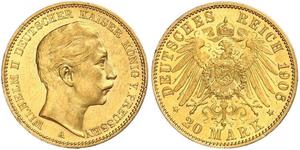 20 Mark Royaume de Prusse (1701-1918) Or Wilhelm II, German Emperor (1859-1941)