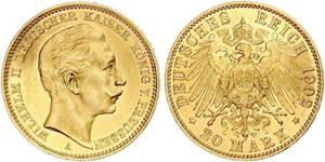 20 Mark Royaume de Prusse (1701-1918) Or Wilhelm II, German Emperor (1859-1941)