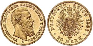 20 Mark Royaume de Prusse (1701-1918) Or Frédéric III (Empire allemand) (1831-1888)