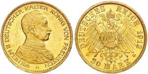 20 Mark Royaume de Prusse (1701-1918) Or Wilhelm II, German Emperor (1859-1941)