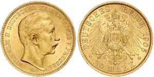 20 Mark Royaume de Prusse (1701-1918) Or Wilhelm II, German Emperor (1859-1941)