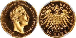 20 Mark Royaume de Prusse (1701-1918) Or Wilhelm II, German Emperor (1859-1941)