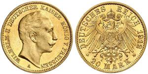 20 Mark Royaume de Prusse (1701-1918) Or Wilhelm II, German Emperor (1859-1941)