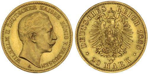 20 Mark Royaume de Prusse (1701-1918) Or Wilhelm II, German Emperor (1859-1941)