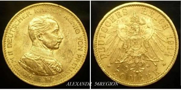 20 Mark Royaume de Prusse (1701-1918) Or Wilhelm II, German Emperor (1859-1941)